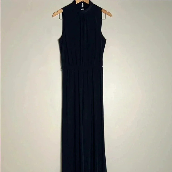 Women's Blue Sleeveless Jumpsuit Mock Neck - Wide Legs Very Cute Corporate Look - Picture 2 of 14